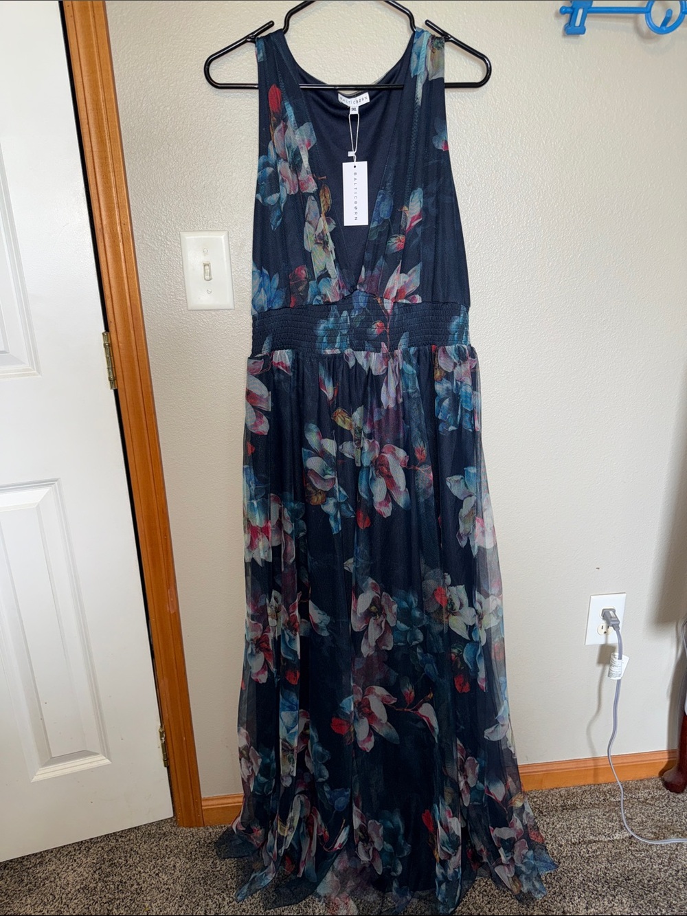 Baltic Born Floral Navy Maxi Dress with V-Neck